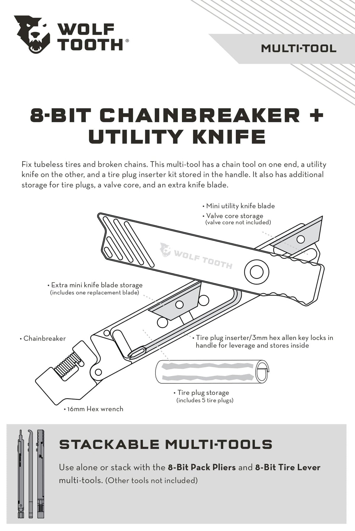 Wolf Tooth 8 - Bit Chainbreaker + Utility Knife Multi - Tool