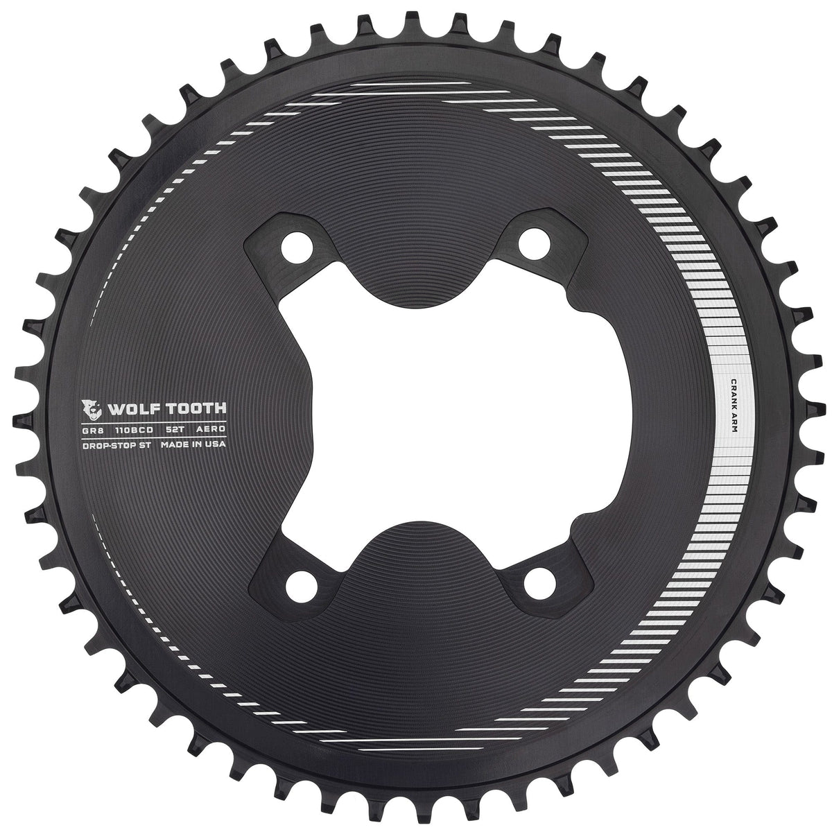 Wolf Tooth Aero 110 BCD Asymmetric 4 - Bolt Chainrings for Shimano GRX 800 Cranks Drop - Stop ST