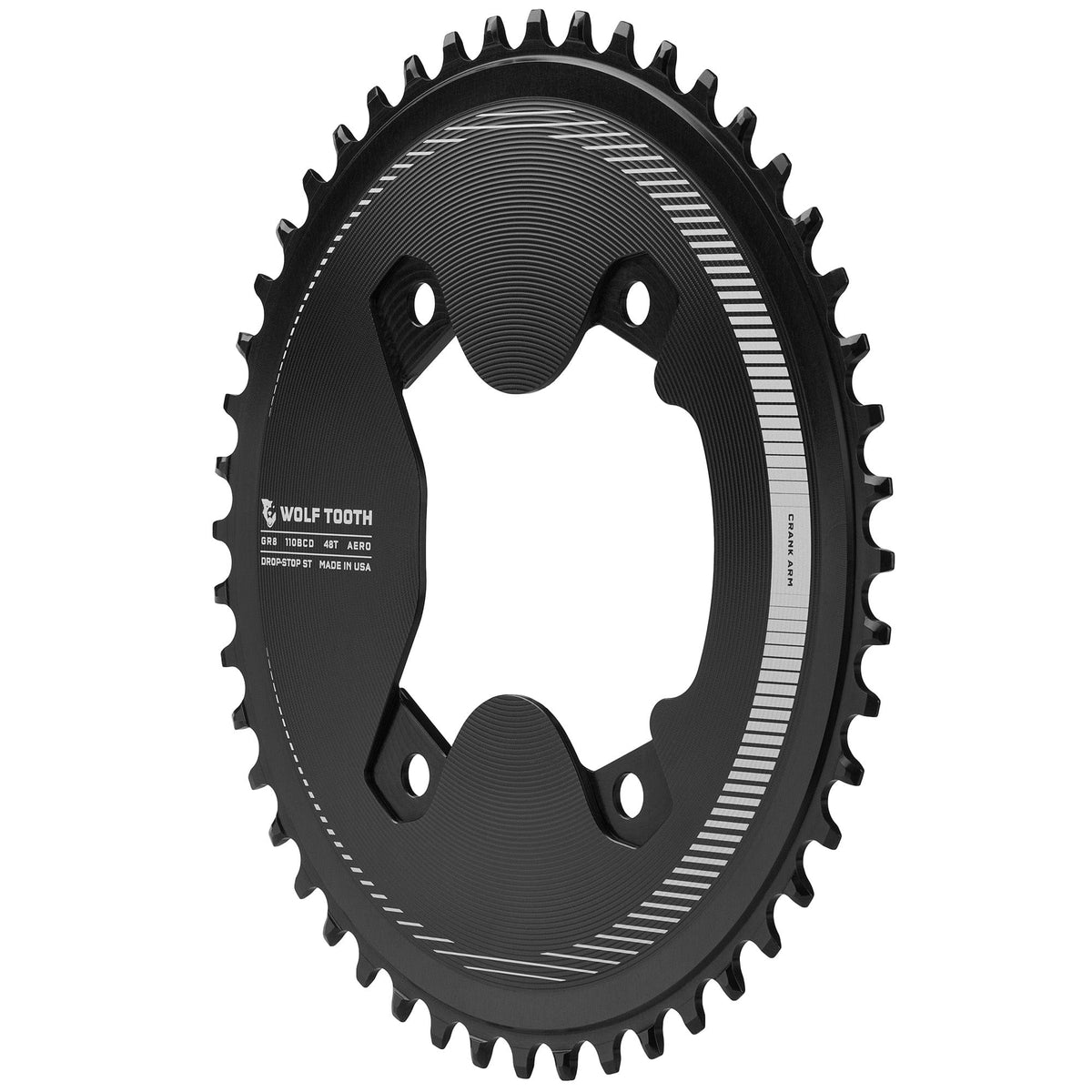 Wolf Tooth Aero 110 BCD Asymmetric 4 - Bolt Chainrings for Shimano GRX 800 Cranks Drop - Stop ST