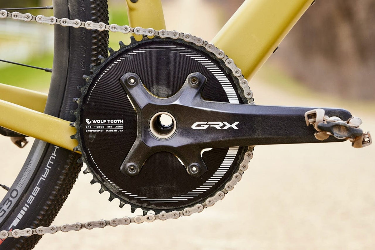 Wolf Tooth Aero 110 BCD Asymmetric 4 - Bolt Chainrings for Shimano GRX 800 Cranks Drop - Stop ST