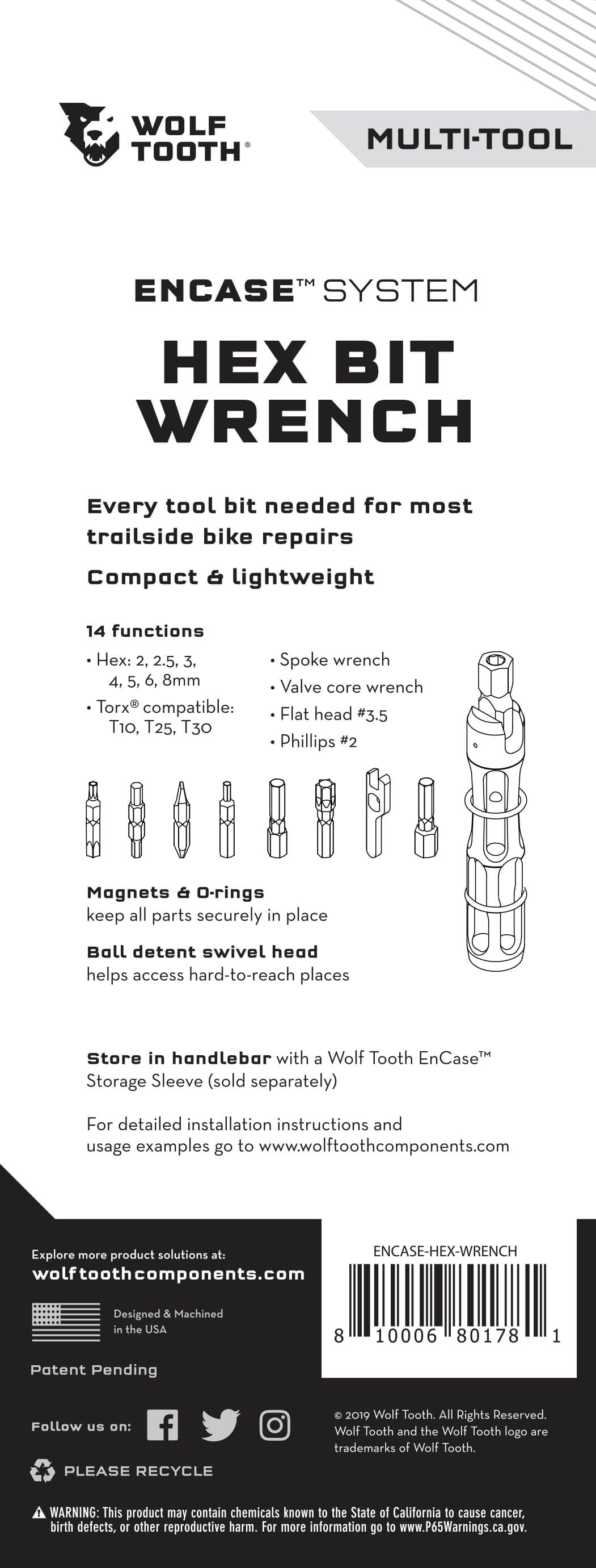Wolf Tooth EnCase System Hex Bit Wrench Multi - Tool