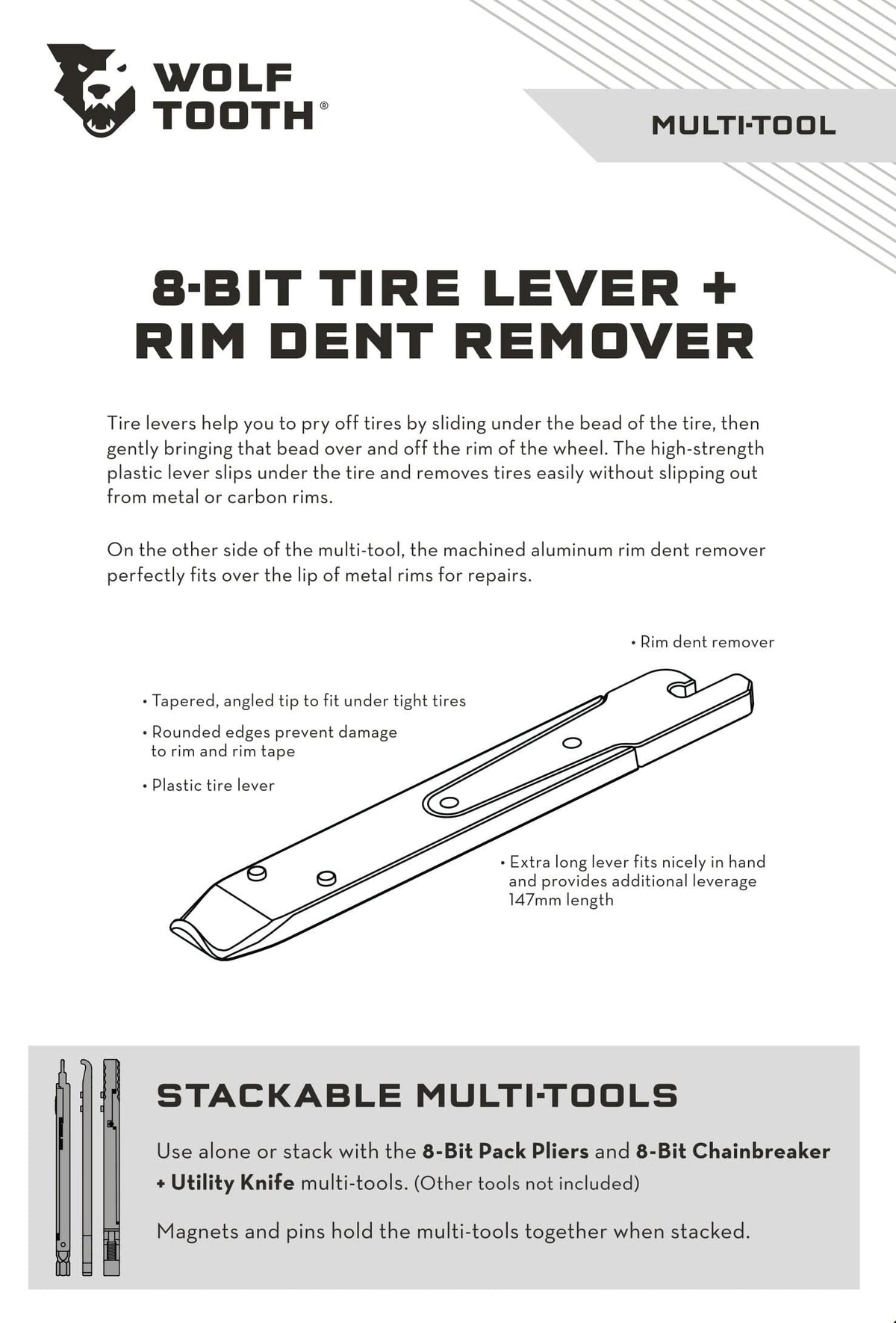 Wolf Tooth 8 - Bit Tire Lever + Rim Dent Remover Multi - Tool