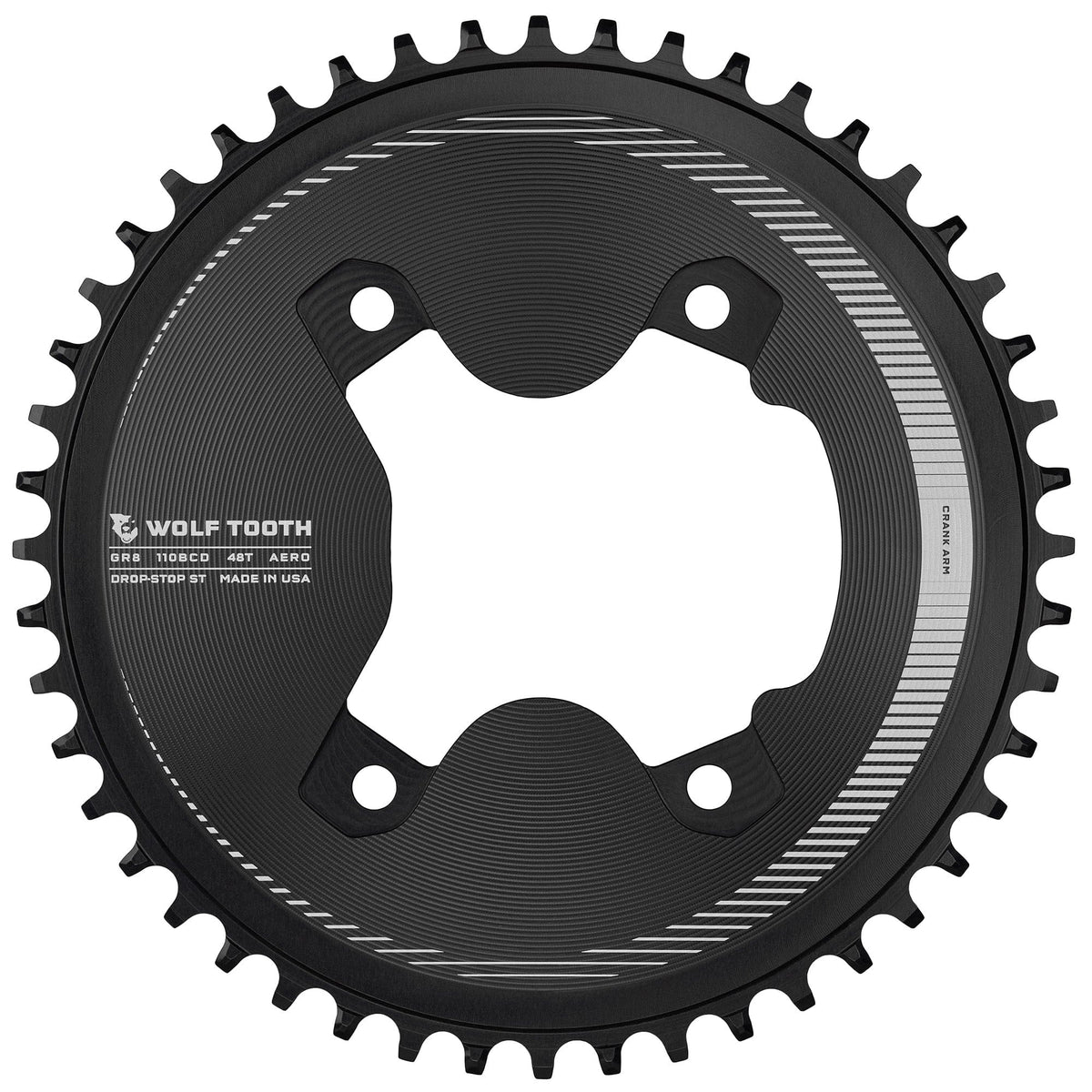 Wolf Tooth Aero 110 BCD Asymmetric 4 - Bolt Chainrings for Shimano GRX 800 Cranks Drop - Stop ST