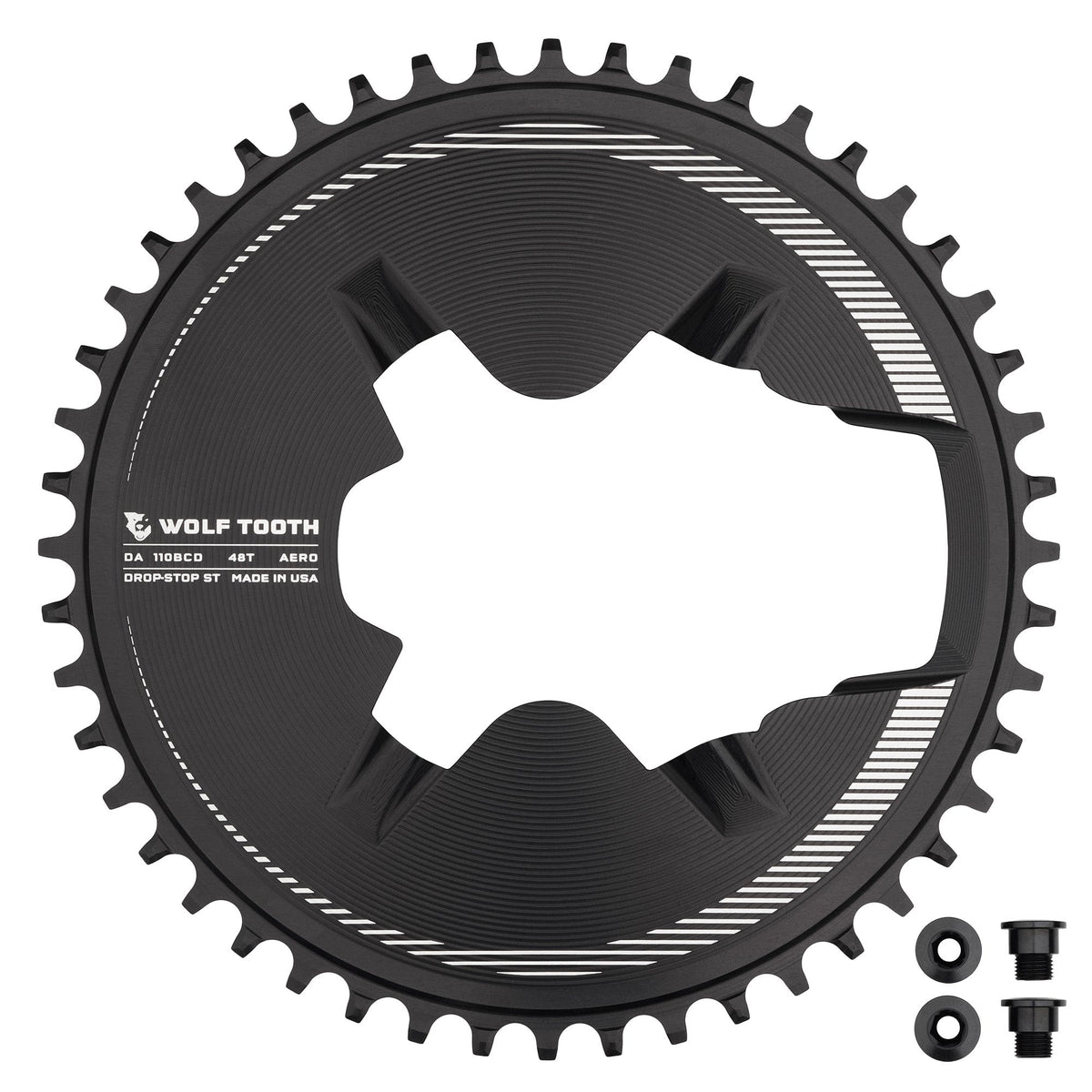 Wolf Tooth Aero Direct Mount Chainrings for Shimano Dura - Ace R9200 Cranks Black