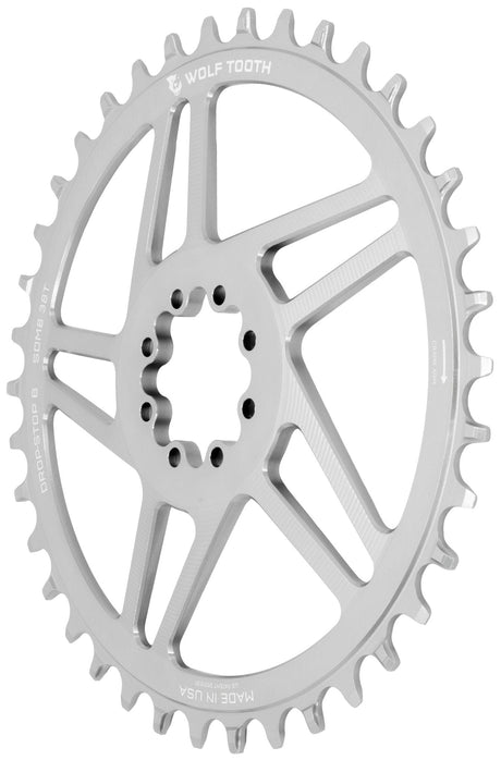 Wolf Tooth Direct Mount Chainrings for SRAM 8 - Bolt Gravel / Road Cranks - Raw Silver Drop - Stop B