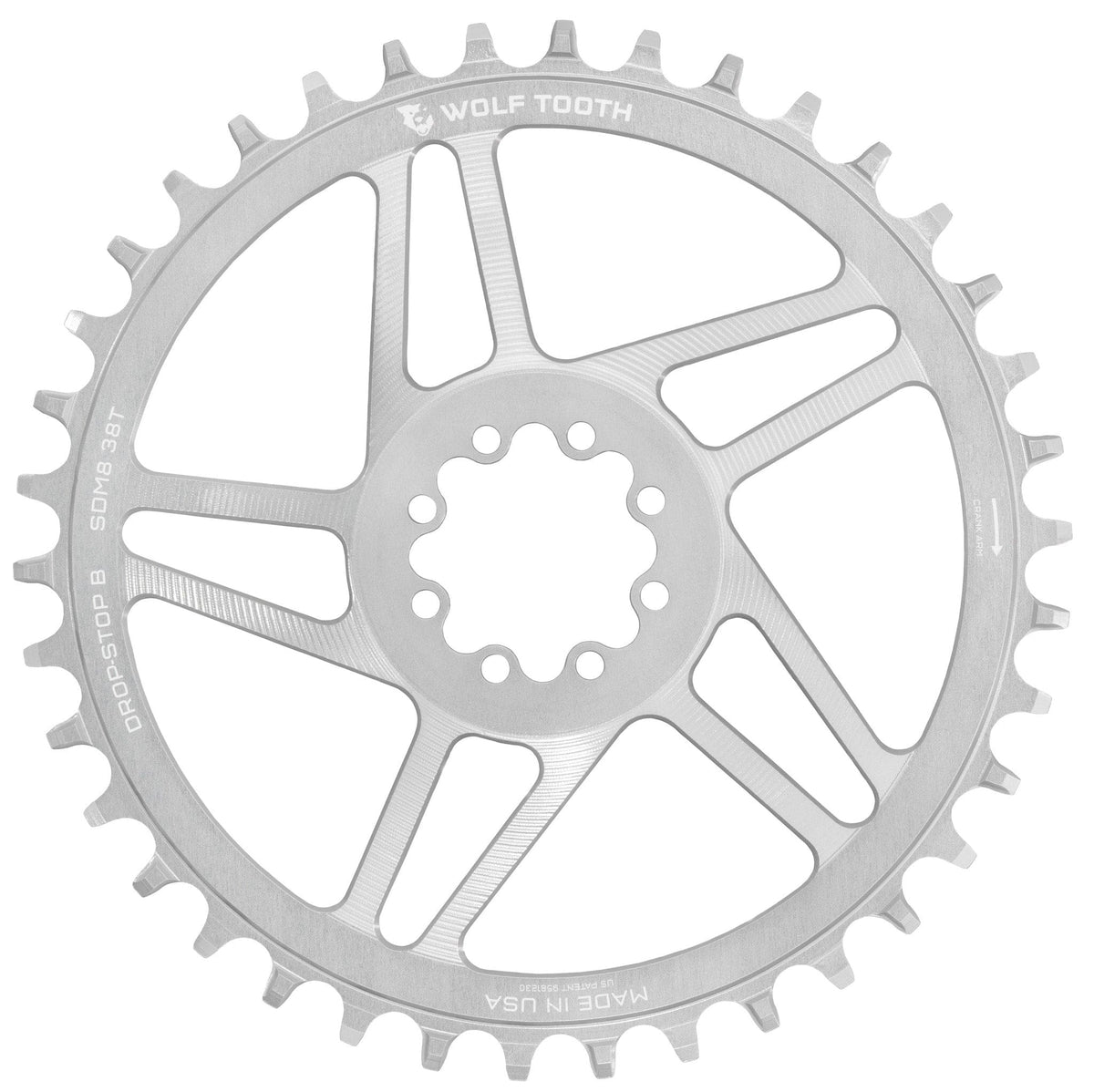Wolf Tooth Direct Mount Chainrings for SRAM 8 - Bolt Gravel / Road Cranks - Raw Silver Drop - Stop B